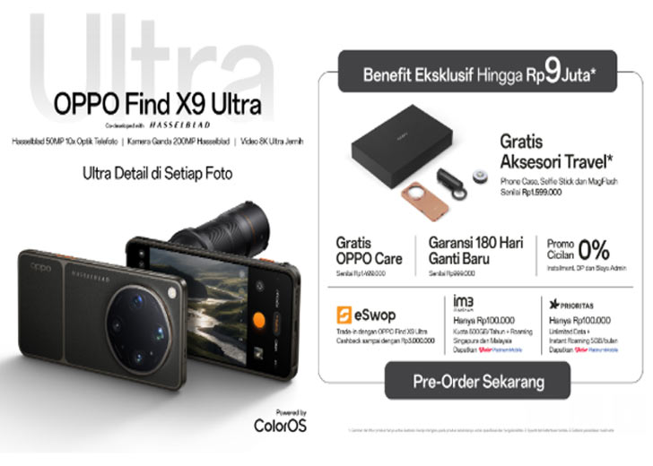 OPPO Find X9 Ultra Resmi Hadir di Indonesia, Early Pre-order Dibuka 21 April dengan Bonus hingga Rp9 Juta