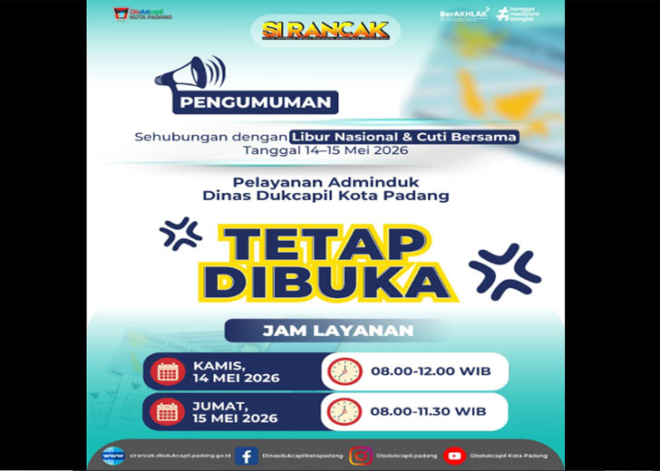 Libur Nasional, Disdukcapil Kota Padang Tetap Buka Layani Adminduk