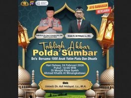 Polda Sumbar Gelar Tabligh Akbar dan Doa Bersama 1000 Anak Yatim Bersama Ustadz Adi Hidayat