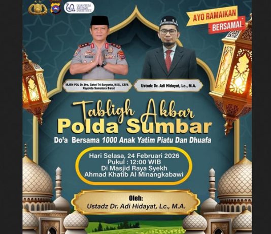 Polda Sumbar Gelar Tabligh Akbar dan Doa Bersama 1000 Anak Yatim Bersama Ustadz Adi Hidayat