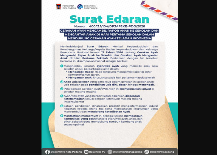 Pemkot Padang Wajibkan Ayah Ambil Rapor dan Antar Anak ke Sekolah
