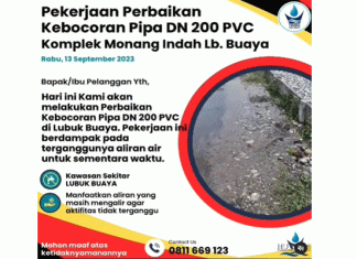 Info Perbaikan Pipa Perumda Air Minum Kota Padang